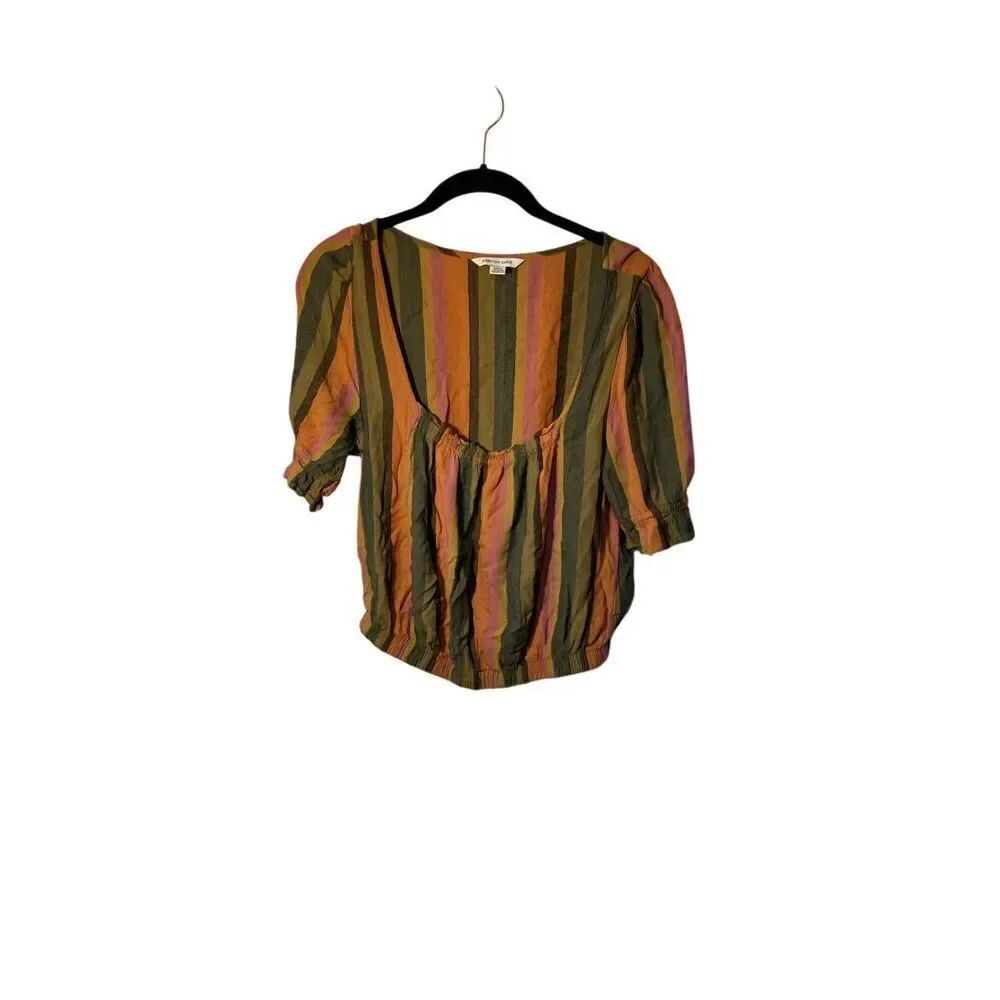 American eagle women’s striped scoopneck ruffle, trim blouse s/small
